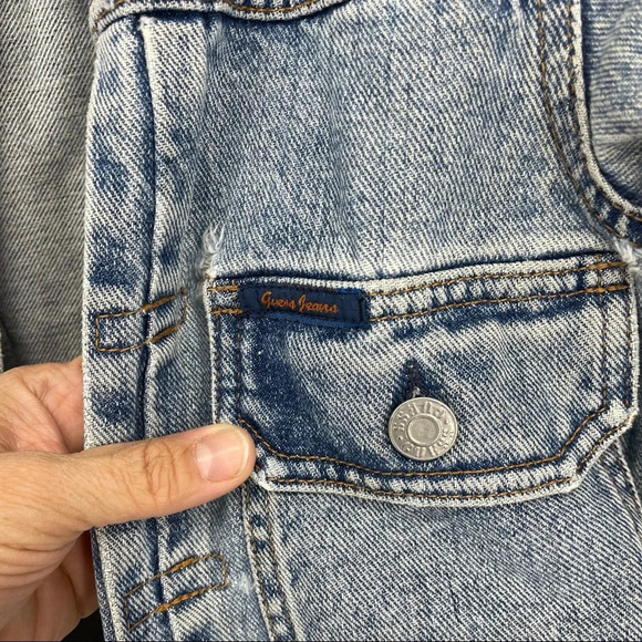 Vintage 1990s Guess Jeans jean jacket small faded wash made USA - Picture 6 of 7